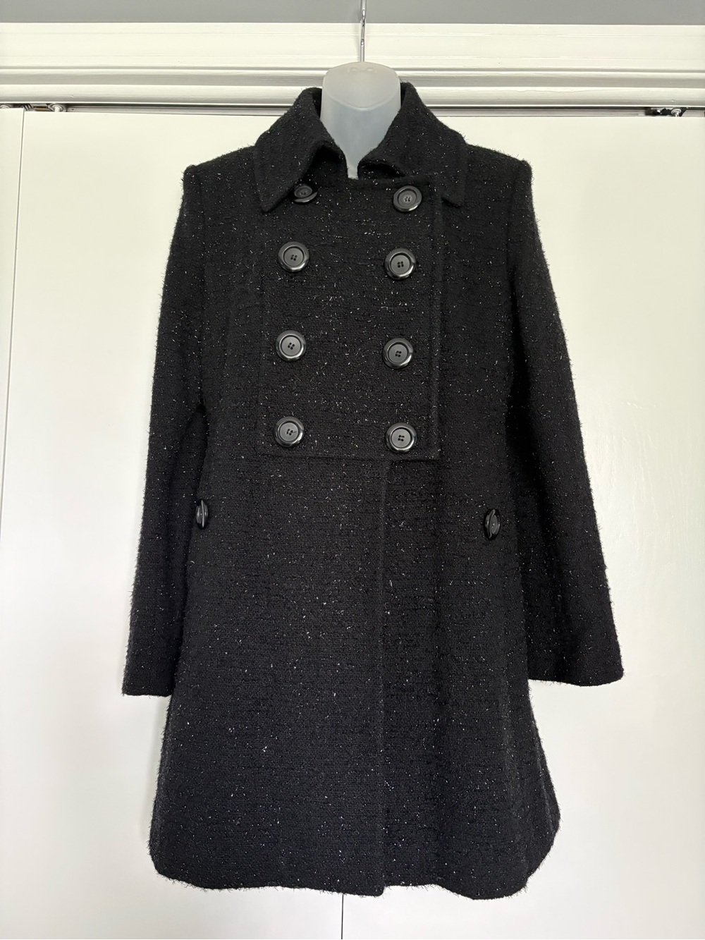 Marvin Richards Black Double-Breasted Textured Pea Coat